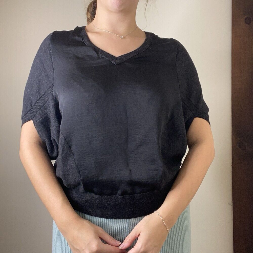 AllSaints Merino Wool Black/Grey V Neck Sweater Blouse Size XS